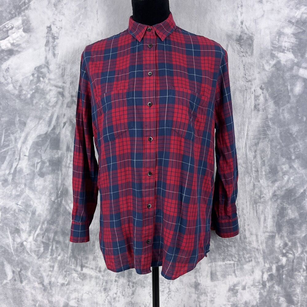 Madewell Womens XS Oversized Boyshirt Long Sleeve Edina Plaid Blue Red  E0836